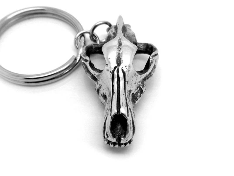 Handgefertigter Wolfsschädel Schlüsselanhänger Aus Zinn An Einem 30 Mm Schlüsselring von Farjil