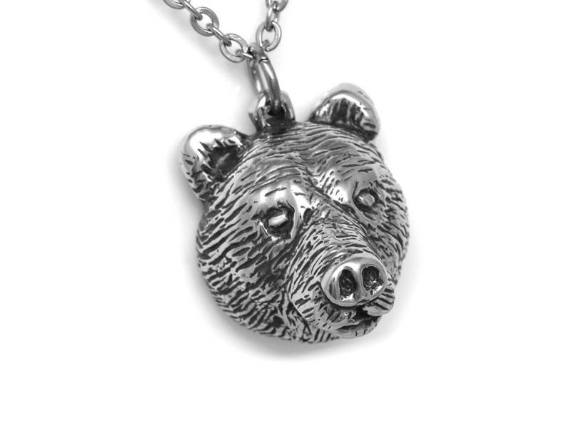 Handgemachte Halskette, Bären Kopf Anhänger, Ursus Schmuck Aus Zinn von Farjil