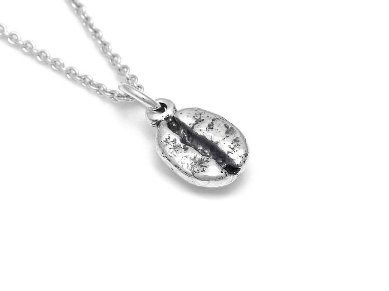 Kaffeebohne Halskette in Sterling Silber, Koffeinsucht Charme, Essen Schmuck von Farjil