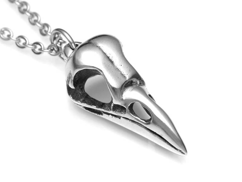 Kleine Metall Krähe Schädel Halskette, Vogel Anhänger Schmuck von Farjil