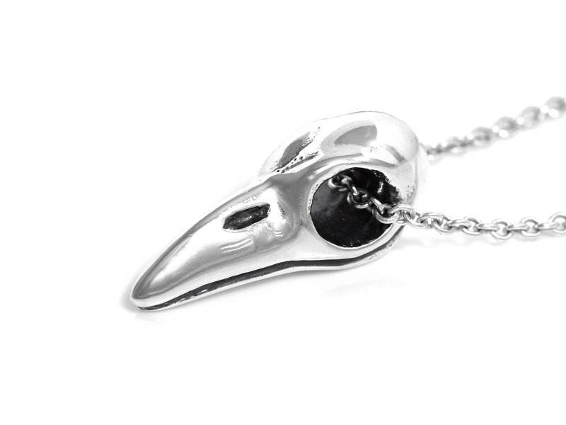 Kleiner Vogel Schädel Halskette, Rabe Krähe Anhänger, Sterling Silber Schmuck von Farjil