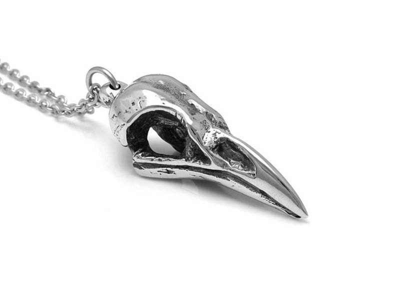 Krähe Vogel Schädel Anhänger Halskette Aus Zinn Auf Edelstahl Kette von Farjil