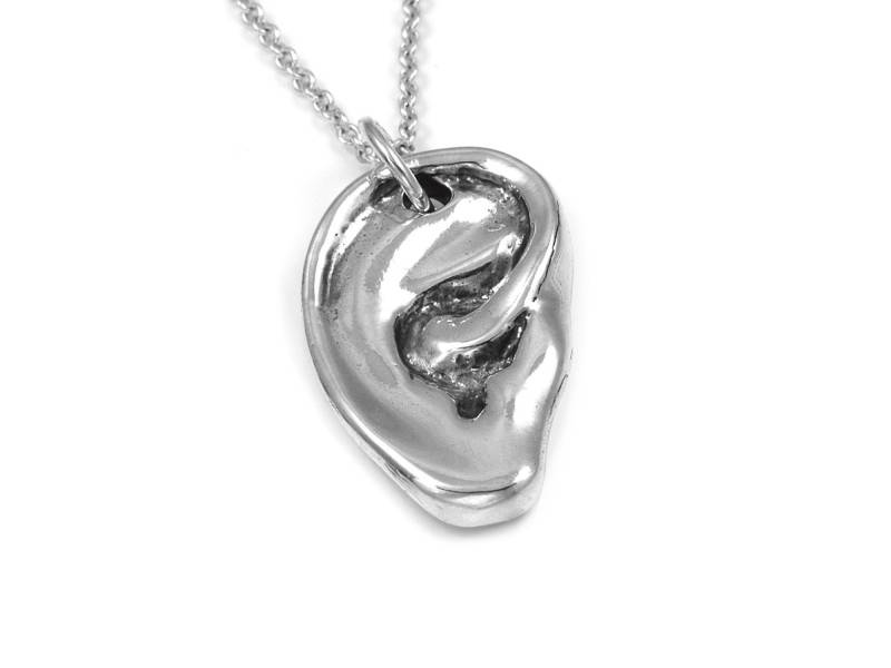Menschliches Ohr Halskette in Sterling Silber, Hearing Anatomy Anhänger Schmuck von Farjil