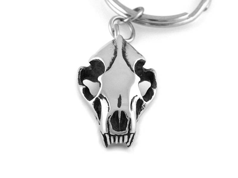 Wolverine Schädel Schlüsselbund, Tierknochen Schlüsselanhänger in Zinn von Farjil