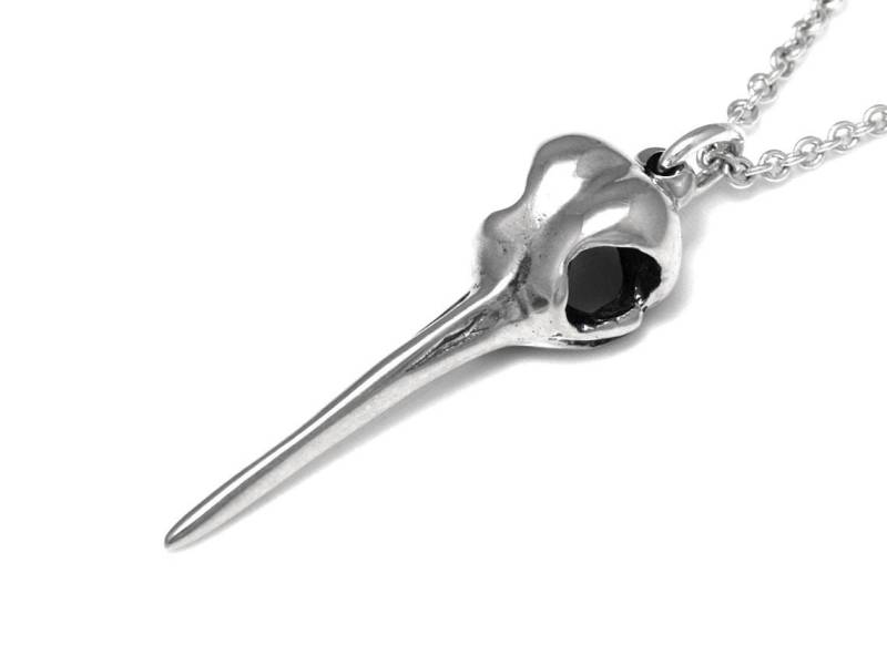 sterling Silber Kolibri Schädel Anhänger Halskette, Vogel Schmuck von Farjil