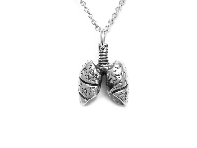 sterling Silber Lunge Halskette, Atemwege Charme, Anatomie Schmuck von Farjil