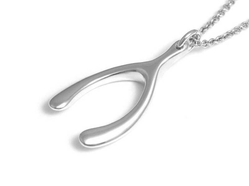 sterling Silber Wishbone Halskette, Furcula Glücksbringer Schmuck von Farjil