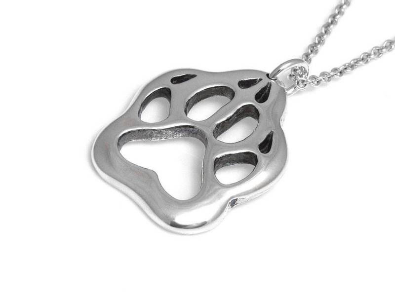 sterling Silber Wolf Track Halskette, Tier Schmuck von Farjil