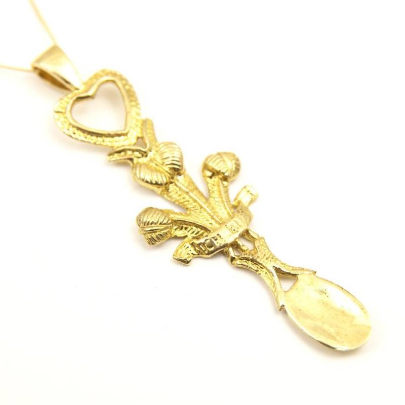 Anhänger Gold Welsh Traditionelle 3 Federn Liebe Löffel Mit 18 "Kette von FarleyAndWeston