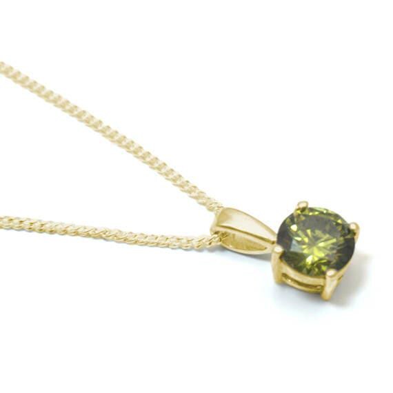 Anhänger Solitaire 4 Kralle Peridot in 9 Karat Gold Voll Mit Uk Hallmarked Gefasst von FarleyAndWeston