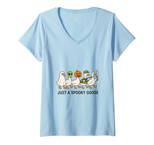 Damen Gruselige Goose Gang Halloween, Gänse gehen gruselig lustig T-Shirt mit V-Ausschnitt Damen Gruselige Goose Gang Halloween, Gänse gehen gruselig lustig T-Shirt mit V-Ausschnitt von Farm Animal Designs Halloween Humor