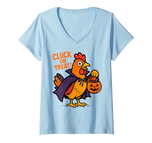 Damen Cluck or Treat Funny Chicken Halloween Costume Art T-Shirt mit V-Ausschnitt Damen Cluck or Treat Funny Chicken Halloween Costume Art T-Shirt mit V-Ausschnitt von Farm Animal Halloween Puns and Chicken Costume