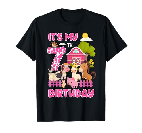 It's My 7th Birthday Farm Animals 7 Year Old Girl Party T-Shirt von Farm Animals Themed 7 Year Old Birthday Outfit
