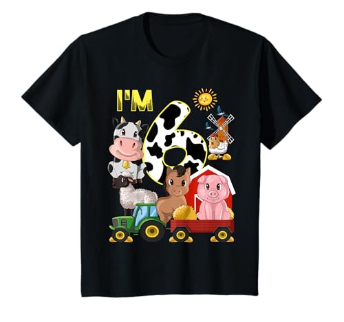 Kinder Bauernhoftiere Traktor 6. Geburtstag 6 Jahre alt Geburtstagsparty T-Shirt von Farm Animals Tractor Birthday Boy and Girl