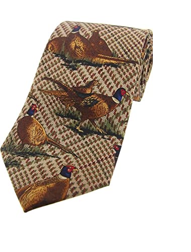Luxus Seide Braun Tweed Stehend Fasane Country Seidenkrawatte - Country Game Shooting (Größe: Einheitsgröße) von Farm Cottage Brands