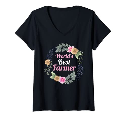 Damen Der beste Farmer der Welt T-Shirt mit V-Ausschnitt Damen Der beste Farmer der Welt T-Shirt mit V-Ausschnitt von Farm Farming Tractor Farmer Gift