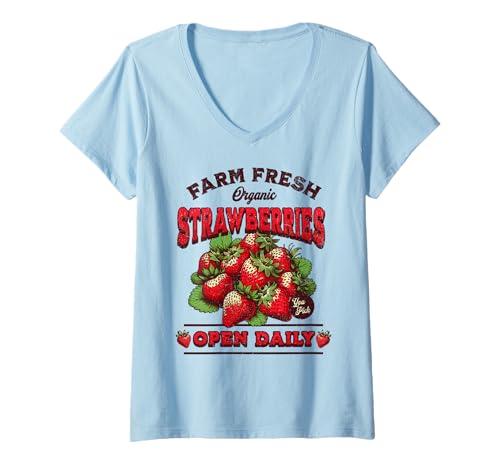 Damen Farm Fresh Strawberries - Vintage Organic Market T-Shirt mit V-Ausschnitt Damen Farm Fresh Strawberries - Vintage Organic Market T-Shirt mit V-Ausschnitt von Homestead Harvest Produce Apparel