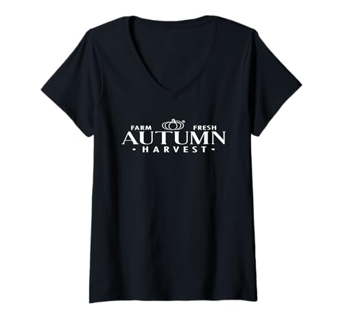 Damen Farm Fresh Herbst Ernte Trendy Herbst Kürbis Saison T-Shirt mit V-Ausschnitt von Farm Fresh Autumn Harvest Pumpkin Sapphire Star