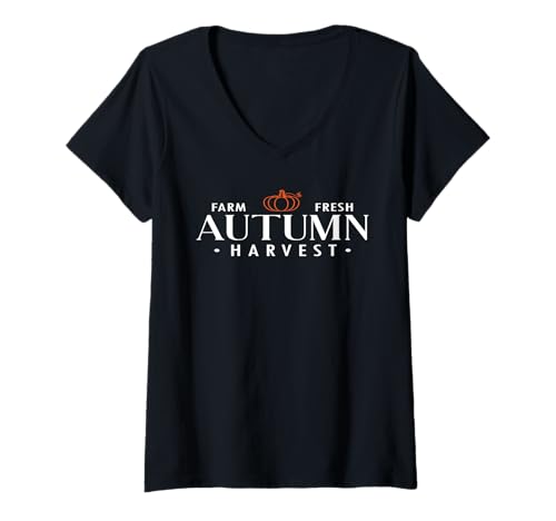 Damen Farm Fresh Herbst Ernte Trendy Herbst Kürbis Saison T-Shirt mit V-Ausschnitt von Farm Fresh Autumn Harvest Pumpkin Sapphire Star