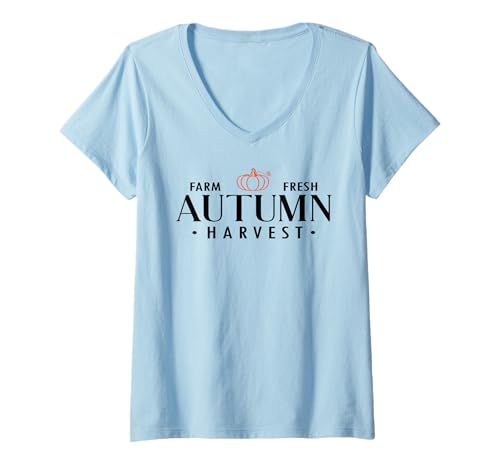 Damen Farm Fresh Herbst Ernte Trendy Kürbis Herbst Saison T-Shirt mit V-Ausschnitt von Farm Fresh Autumn Harvest Pumpkin Sapphire Star