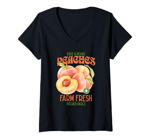 Damen Farm Fresh Pfirsiche handverlesene Vintage Obst Retro Pfirsiche T-Shirt mit V-Ausschnitt Damen Farm Fresh Pfirsiche handverlesene Vintage Obst Retro Pfirsiche T-Shirt mit V-Ausschnitt von Farm Fresh Peaches Vintage Cottagecore Retro Tees