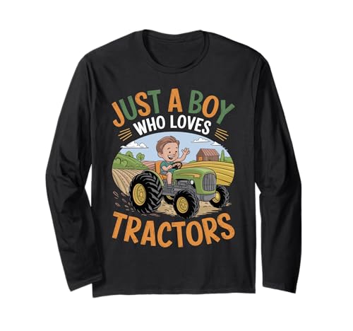 Just A Boy Who Loves Tractors Vintage Farm Kids Langarmshirt Just A Boy Who Loves Tractors Vintage Farm Kids Langarmshirt von Farm Fun Tractor Designs