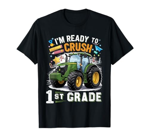 Schulanfang 1. Klasse Jungen Mädchen Traktor Einschulung T-Shirt von Farm Truck Tractor Back to School 1st Grade Gifts
