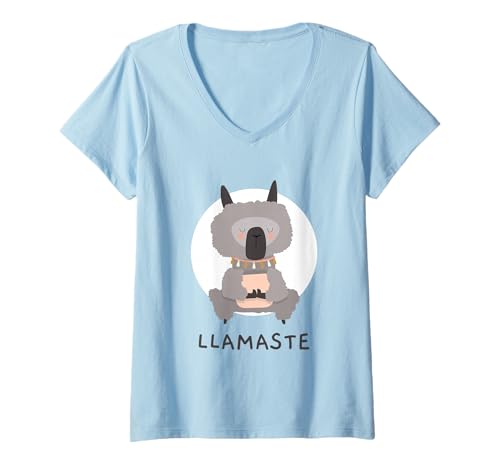 Damen Llamaste Namaste Alpaka Yoga Yogi Farm Zen T-Shirt mit V-Ausschnitt Damen Llamaste Namaste Alpaka Yoga Yogi Farm Zen T-Shirt mit V-Ausschnitt von Farm Yoga Life