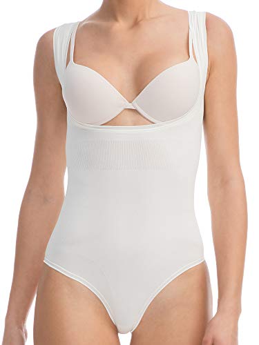 FarmaCell Bodyshaper 608B (Elfenbein, 2XL/3XL) Body ohne Körbchen stützend formend Brust Push-up - leichtes und erfrischendes NILIT Breeze Gewebe von FarmaCell