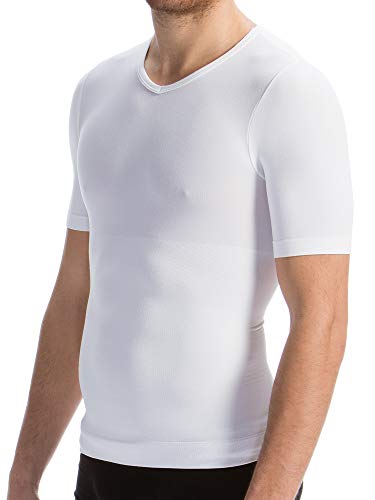 FarmaCell Man 419B (Weiß, L) Herren-Kurzarm-T-Shirt figurformend und stützend mit leichten erfrischendem Breeze Garn von FarmaCell