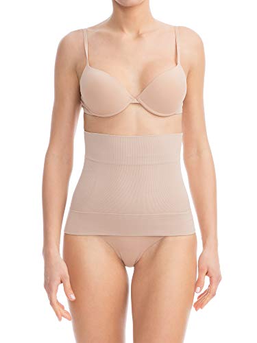 FarmaCell Bodyshaper 605S (Beige, L) Unsichtbare Formende Bauchbinde mit stützendem Hüftband und 4 Stützstäben die EIN Aufrollen verhindern von FarmaCell