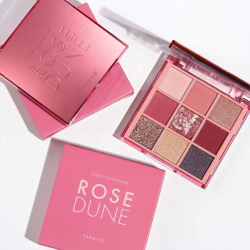 FARMASI Rose Dune Lidschatten-Palette mit 9 hochpigmentierten Farbtönen, vielseitige Lidschatten-Palette zur Hypnotisierung von weich bis intensiv mit Rosa- und Mauventönen 0,28 oz von Farmasi