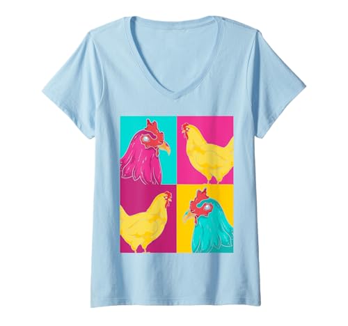 Damen Landwirtschaft Bauer Bauernhof Tier Hühner Pop Art Huhn T-Shirt mit V-Ausschnitt Damen Landwirtschaft Bauer Bauernhof Tier Hühner Pop Art Huhn T-Shirt mit V-Ausschnitt von Farmer Bauernhof Hühner Geschenkidee