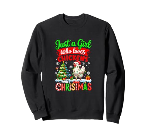 A Girl Loves Chickens and Christmas Santa Colorful Farmer Sweatshirt von Farmer Christmas Costume