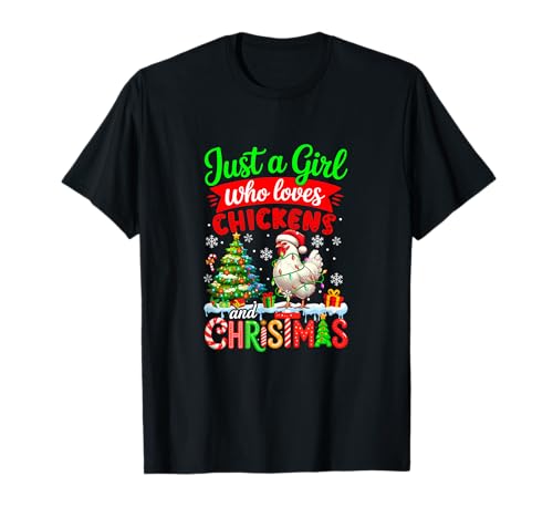 A Girl Loves Chickens and Christmas Santa Colorful Farmer T-Shirt von Farmer Christmas Costume