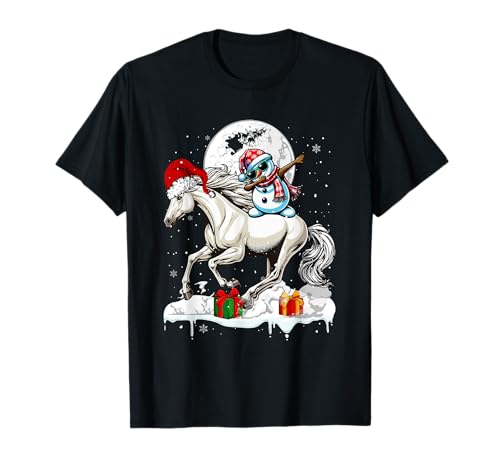 Dabbing Schneemann Reiten Santa Pferd Weihnachten Bauer Kinder T-Shirt von Farmer Christmas Costume