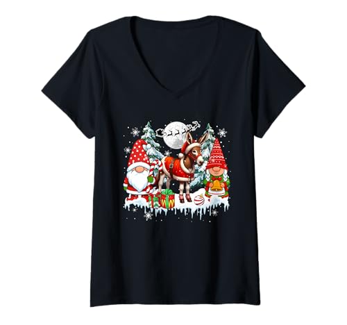 Damen Paar Zwerge Santa Mule Weihnachtsbäume Bauer Familie Kinder T-Shirt mit V-Ausschnitt von Farmer Christmas Costume