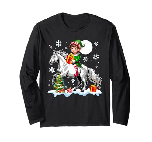 Elf Reitpferd Weihnachtsbaum Bunte Lichter Liebhaber Kinder Langarmshirt von Farmer Christmas Costume