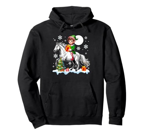 Elf Reitpferd Weihnachtsbaum Bunte Lichter Liebhaber Kinder Pullover Hoodie von Farmer Christmas Costume
