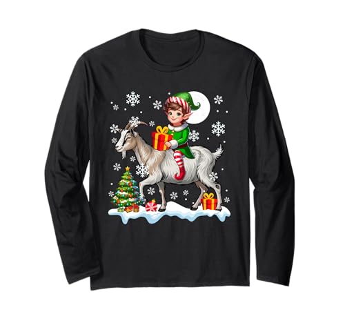 Elfe reitende Ziege Weihnachtsbaum Bunte Lichter Liebhaber Kinder Langarmshirt von Farmer Christmas Costume