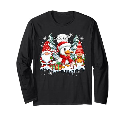 Paar Zwerge Weihnachtsmann Ente Weihnachtsbäume Bauer Familie Kinder Langarmshirt von Farmer Christmas Costume