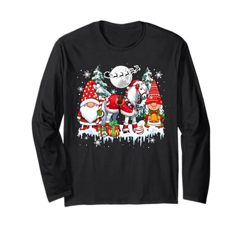 Paar Zwerge Weihnachtsmann Pferd Weihnachtsbäume Bauer Familie Kinder Langarmshirt von Farmer Christmas Costume