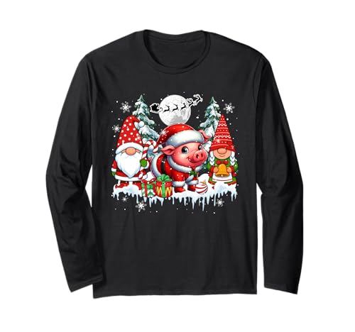 Paar Zwerge Weihnachtsmann Schwein Weihnachtsbäume Bauer Familie Kinder Langarmshirt von Farmer Christmas Costume