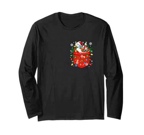 Santa Duck In Pocket Christmas Colorful Lights Farmer Kids Langarmshirt von Farmer Christmas Costume