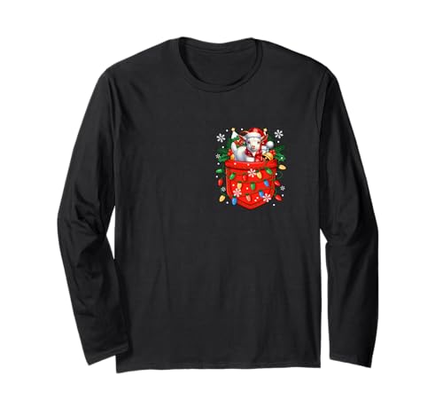 Santa Goat In Pocket Christmas Colorful Lights Farmer Kids Langarmshirt von Farmer Christmas Costume