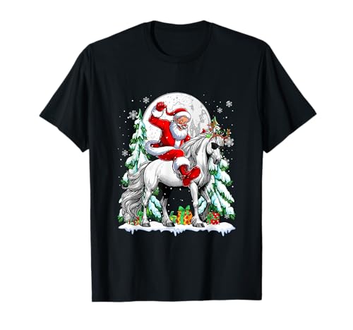Weihnachtsmann Reitpferd Rentier Weihnachtsbäume Schneeliebhaber Kinder T-Shirt von Farmer Christmas Costume