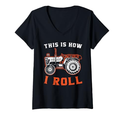 Damen Traktorbauer So Rolle ich T-Shirt mit V-Ausschnitt von Farmer Farmer Farmer Geschenkidee