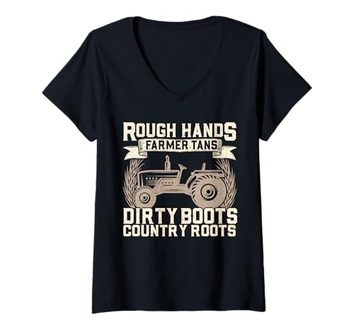 Damen Rough Hands Farmer Tans Dirty Boots Country Roots T-Shirt mit V-Ausschnitt Damen Rough Hands Farmer Tans Dirty Boots Country Roots T-Shirt mit V-Ausschnitt von Farmer Farmer Gift Idea
