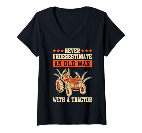 Damen Unterschätzen Sie Niemals einen Alten Mann mit Traktor T-Shirt mit V-Ausschnitt Damen Unterschätzen Sie Niemals einen Alten Mann mit Traktor T-Shirt mit V-Ausschnitt von Farmer Farmer Gift Idea