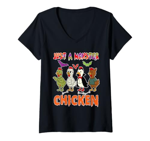 Damen A Monster Halloween Group Chickens Cosplay Zombies Mummies T-Shirt mit V-Ausschnitt Damen A Monster Halloween Group Chickens Cosplay Zombies Mummies T-Shirt mit V-Ausschnitt von Farmer Halloween Costume